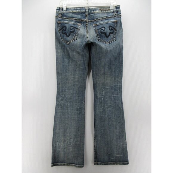 Rerock for Express Jeans 4 Bootcut Distressed Low Rise Embroidered - Picture 1 of 13
